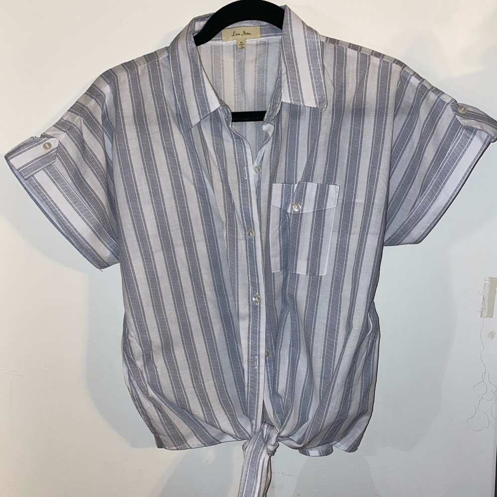 Button-down, tie-front top
